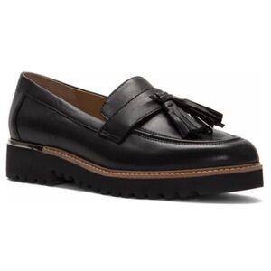 Franco Sarto Carolynn Platform Lug black leather tassel loafers size 8.5 M